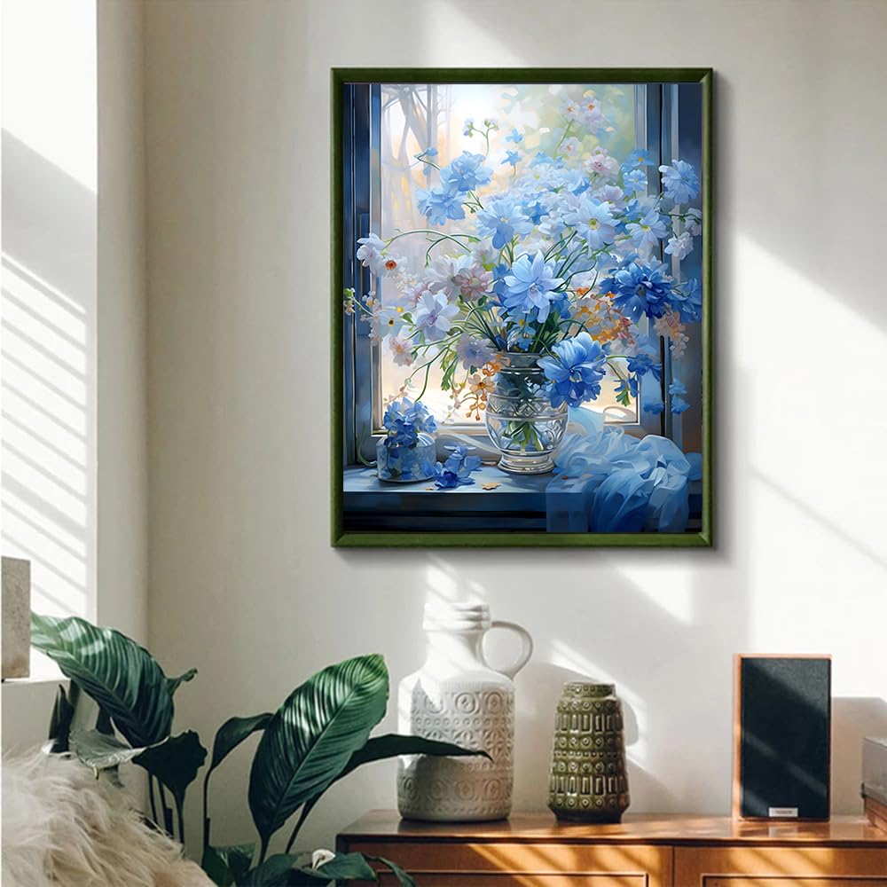 Amazon.com: JUJUHOOD Blue Flowers in Window Paint by Numbers Kit